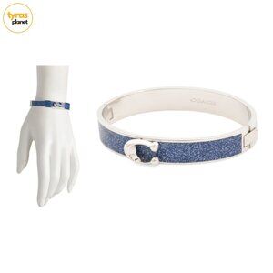 Coach Signature C Logo Hinged Bangle Bracelet in Sparkly Blue Enamel